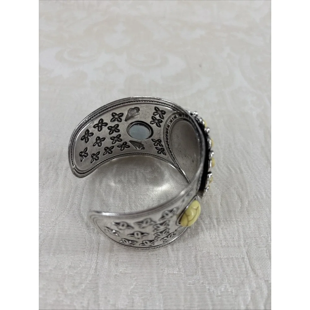 Howlite Flower Cuff Bracelet Western Boho Yellow